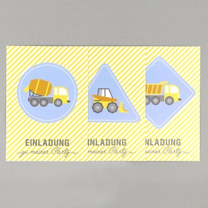 Postkarte, Einladung, Geburtstag, Baustelle, Bagger, Baustellenfahrzeuge // Einladungskarte Geburtstag Bob