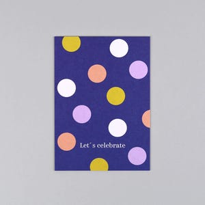 Postkarte, Holzschliffpappe, dots, Punkte, celebrate // Postkarte Dora Feier