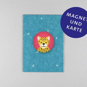 Postkarte, Holzschliffpappe, Magnet, Geburtstag Leopard // Set Magnet mit Postkarte - Du bist einzigartig