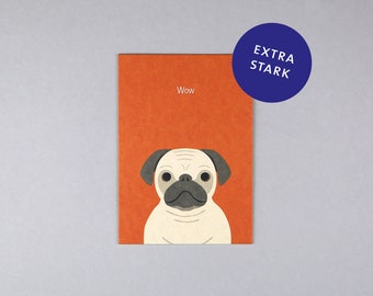 Postcard, wood pulp cardboard, birthday, birthday, animals, animal, dog, dog, party // postcard Gitte Pug