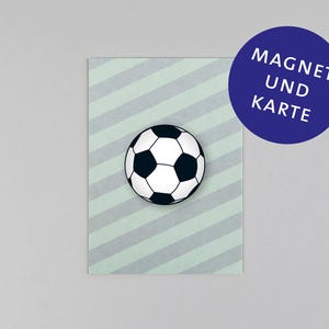 Postkarte, Holzschliffpappe, Magnet, Fußball, Streifen // Set Magnet mit Postkarte Fußball