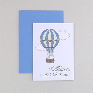 Geburtskarte, Glückwunschkarte, Heißluftballon, Grußkarte mit Umschlag // Klappkarte Oskar zdjęcie 1