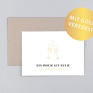 Hochzeitskarte, Glückwunschkarte, Sektglas, Gold, Grußkarte mit Umschlag // Klappkarte Liv Glas