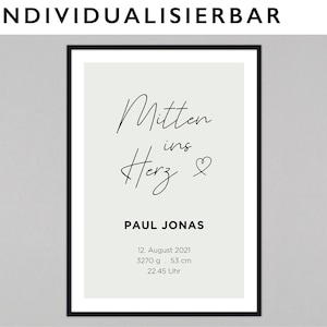 Cartel de nacimiento, Cartel de nacimiento, Póster único, Impreso, Mitten ins Herz // Póster Paul