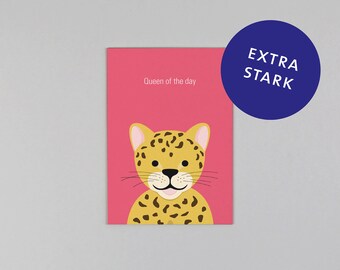 Postkarte, Holzschliffpappe, Geburtstag, Birthday, Tiere, Animal, Leopard, Big5, wild // Postkarte Gitte Leopard