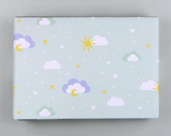 Geschenkpapier, Bogen, 50x70 cm, Sonne, Mond, Wolke, Sterne, Pastell // Geschenkpapierbogen - Leonie Wolke