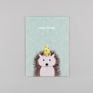Postkarte, Holzschliffpappe, Geburtstag, Birthday, Tiere, Animal, Igel, Hedgehog, Party // Postkarte Gitte Igel