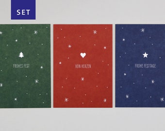 3 x postcard, groundwood cardboard, Christmas, Merry Christmas, flakes, heart // Mirjam Xmas Set