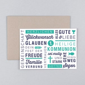Kommunionskarte, Lettering, Grußkarte mit Umschlag // Klappkarte Lukas Petrol