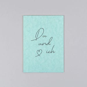 Postkarte, Holzschliffpappe, Du und ich, Handschrift, schwarz, Smaragd, Herz, Liebe // Postkarte Paul Wir