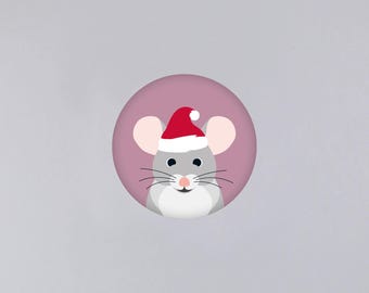 Magnet, Weihnachten, Christmas, Geschenk, Maus, Weihnachtsmaus, rund, Button // Magnet Gitte XMas Maus