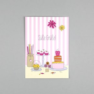 Postkarte zum Geburtstag, Candy Bar, Süßigkeiten // Postkarte Carla