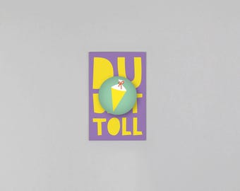 Postcard, wood pulp board, magnet, You're great, school cone, first day of school // Mini set: magnet with postcard Fred + school cone