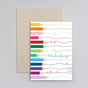 Einschulungskarte, Schulanfang, Buntstifte, Grußkarte mit Umschlag // Klappkarte Samuel