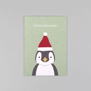 Postkarte, Holzschliffpappe, Weihnachten, Merry Christmas, Tiere, Weihnachtstiere // Postkarte Gitte Pinguin