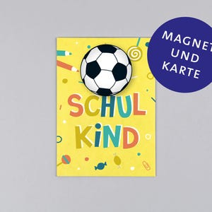 Postkarte, Holzschliffpappe, Magnet, Fußball, Einschulung // Set Magnet mit Postkarte - Amelie Fußball