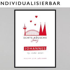 Köln-Poster zur Geburt, Geburtsposter, Unikatposter, Print, Skyline // Poster Helmi Junge