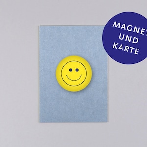 Postkarte, Holzschliffpappe, Magnet, Smiley, Vatertag // Set Magnet mit Postkarte Dad