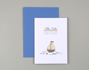 Baptismal card, boat, water, greeting card with envelope // Folding card Johannes