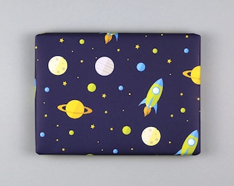 Papel de regalo, hoja, 50 x 70 cm, espacio, cohete // Hoja de papel de regalo Justus