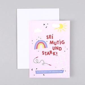 Einschulungskarte, Schulanfang, Regenbogen, Schulhof, Grußkarte mit Umschlag // Klappkarte Pia Rosa