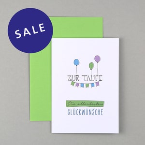 Taufkarte, Luftballon, Wimpelkette, Grußkarte mit Umschlag // Klappkarte Lea