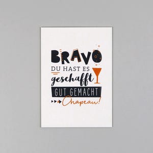 Postkarte, Holzschliffpappe, Gartulation, Glückwunsch, bestandene Prüfung, Abi, Führerschein // Postkarte Bruno Bravo