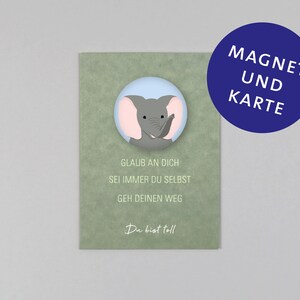 Postkarte, Holzschliffpappe, Magnet, Komplimente, Affirmation, Elefant // Set Magnet mit Postkarte Du bist toll