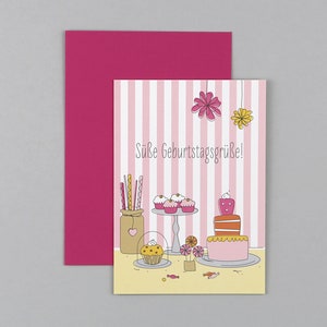 Glückwunschkarte, Geburtstag, Happy Birthday, Candy Bar, Süßigkeiten, Grußkarte mit Umschlag // Klappkarte Carla Gestreift