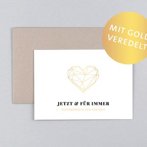 Hochzeitskarte, Glückwunschkarte, Herz, Gold, Grußkarte mit Umschlag // Klappkarte Liv Herz