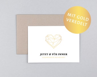 Wedding Card, Greeting Card, Heart, Gold, Greeting Card with Envelope // Folded Card Liv Heart