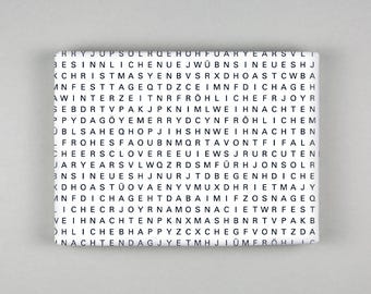 Gift wrap, sheet, 50 x 70 cm, black and white, Christmas, word search puzzle, letter scramble // Gift wrap sheet - Ted
