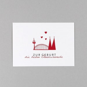 Postkarte zur Geburt, Glückwunsch, Geburt, Kölner Skyline, Kölner Dom // Postkarte Helmi