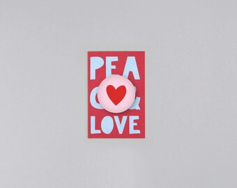 Postkarte, Holzschliffpappe, Magnet, Herz, heart, Peace & Love // Mini Set Magnet mit Postkarte Fred Peace + Herz