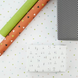 5 Bögen Geschenkpapier // Geschenkpapier-Set, Geburtstag, Vielfalt, Verpacken, Verschenken, grafische Formen, schwarz, orange, grün, Pastell