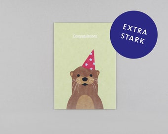 Postkarte, Holzschliffpappe, Geburtstag, Birthday, Tiere, Animal, Otter, Party // Postkarte Gitte Otter