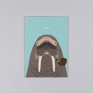Postkarte, Holzschliffpappe, Tiere, Animal, Walross, walrus, Maritim, Küste, Meer // Postkarte Ole Walross