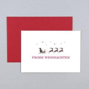 Weihnachtskarte, Frohe Weihnachten, Merry Christmas, Santa Claus, Rentiere, Schlitten, Grußkarte mit Umschlag // Klappkarte Rolf