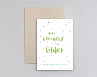 Hochzeitskarte, Glückwunschkarte, Lettering, Spruch, Konfetti, Grußkarte mit Umschlag // Klappkarte Julia Glück