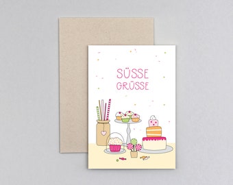 Congratulations card, birthday, Happy Birthday, candy bar, sweets, greeting card with envelope // Folding card Carla