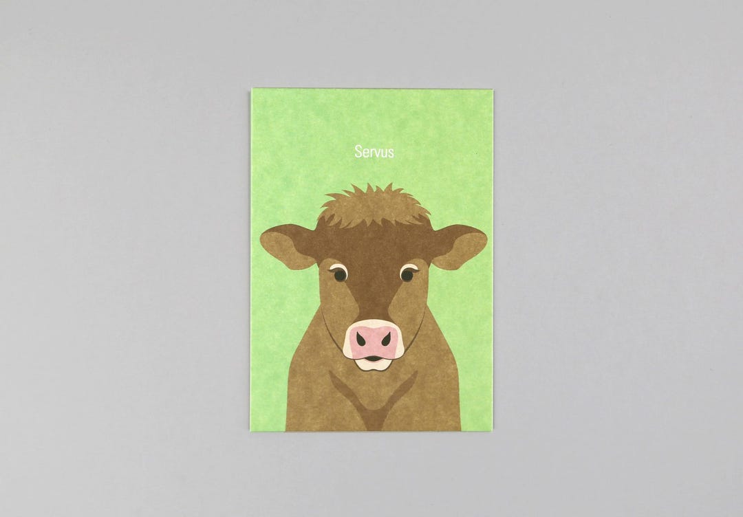 Postcard, Wood Pulp Board, Animals, Cow, Servus // Postcard Rosi Cow - Etsy