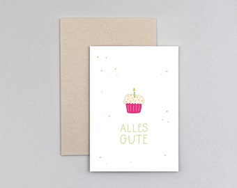 Glückwunschkarte, Geburtstag, Muffin, Torte, Süßigkeiten, Grußkarte mit Umschlag // Klappkarte Jana