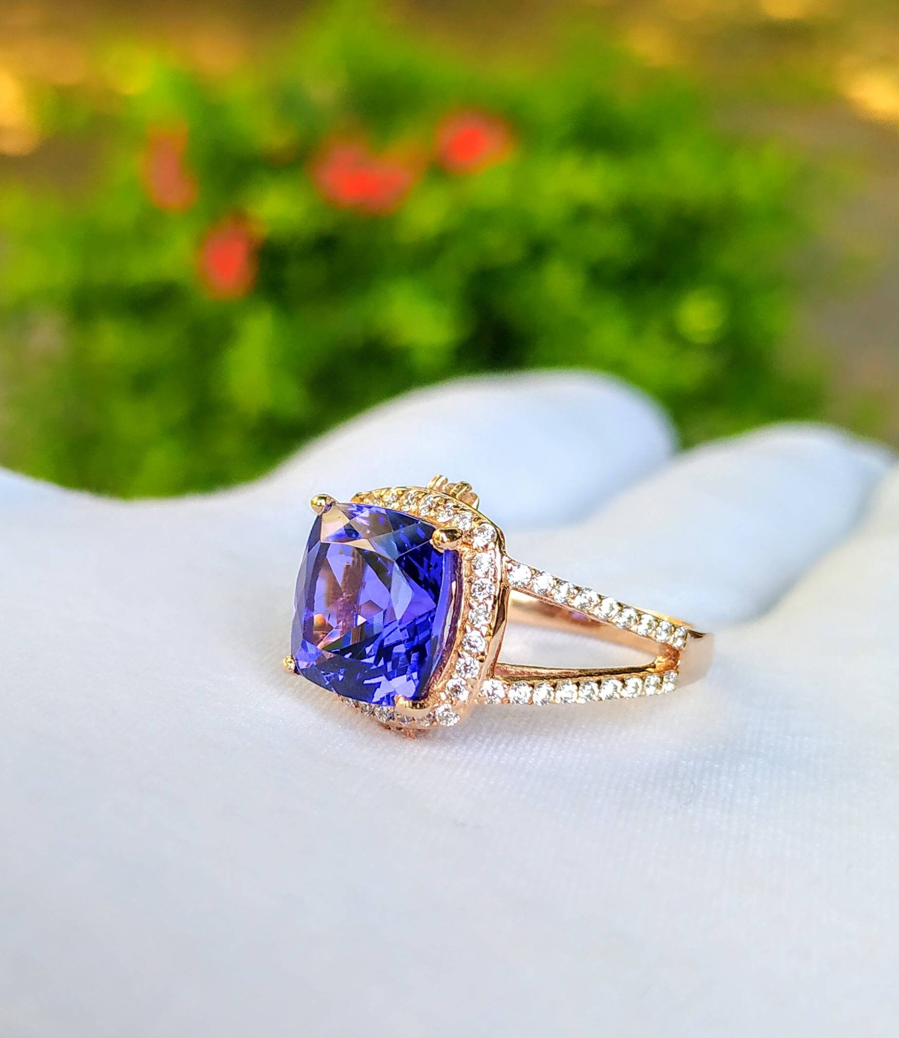4.31 Ct AAAA Dark Blue Tanzanite Diamond Engagement Ring 14k Etsy