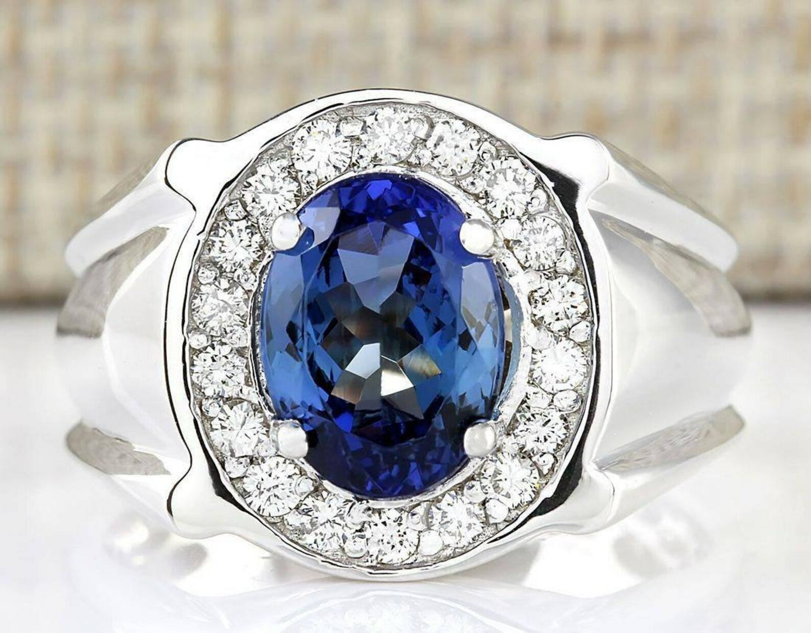 4.16ct Dark Blue Tanzanite Diamond Halo Ring 14k Solid Gold Etsy