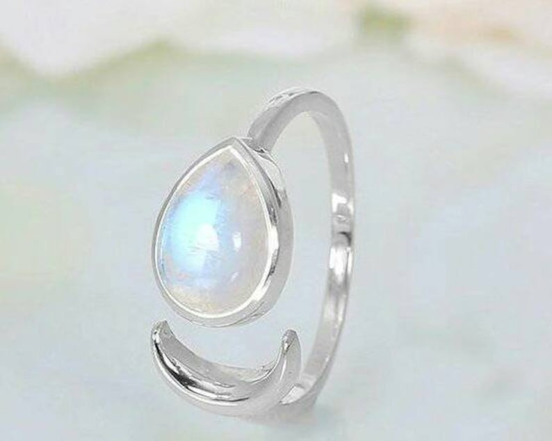 Silver Ring Wedding Engagement Mother Ring Boho Bohemian Ring Rainbow Moonstone Ring Handmade Gemstone Ring Jewelry Fine Jewelry
