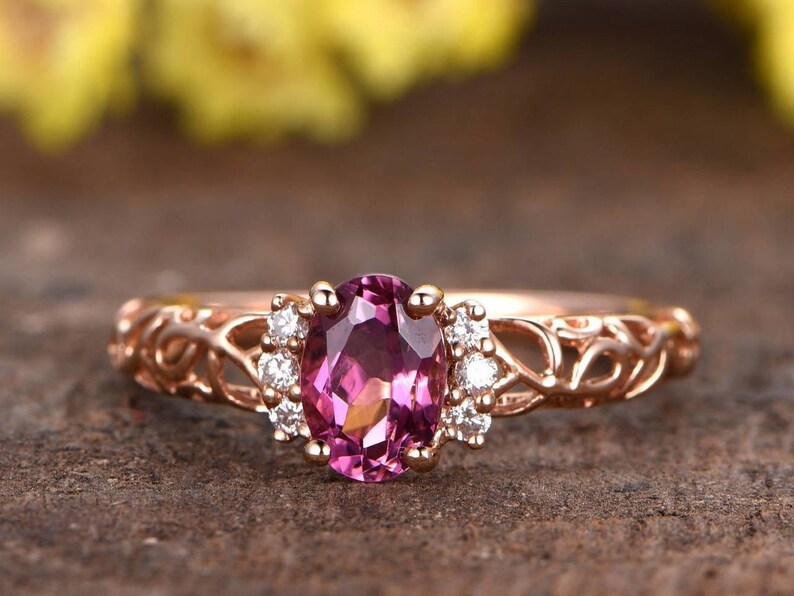 Pink Tourmaline Engagement Ring Diamond Wedding Ring Christmas Etsy
