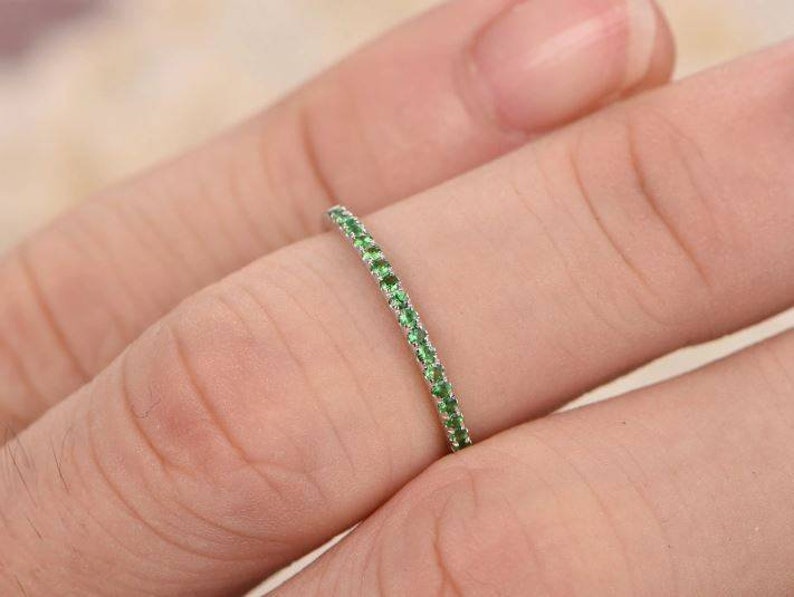 Tsavorite Ring in 14k Solid Gold Tsavorite Garnet Ring January Birthstone Ring Tsavorite Jewelry Half Eternity Ring Stackable Gemstone Ring