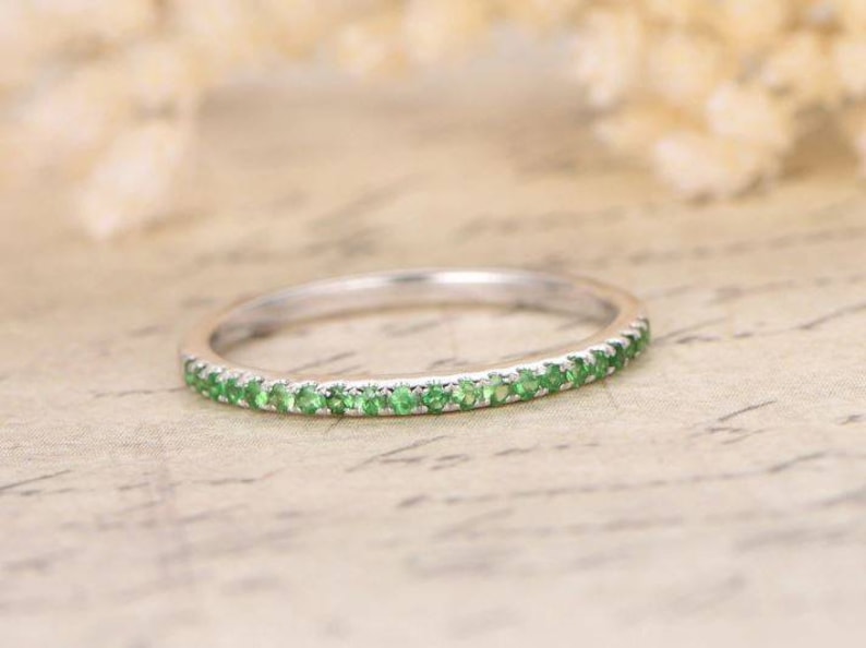 Tsavorite Ring in 14k Solid Gold Tsavorite Garnet Ring January Birthstone Ring Tsavorite Jewelry Half Eternity Ring Stackable Gemstone Ring