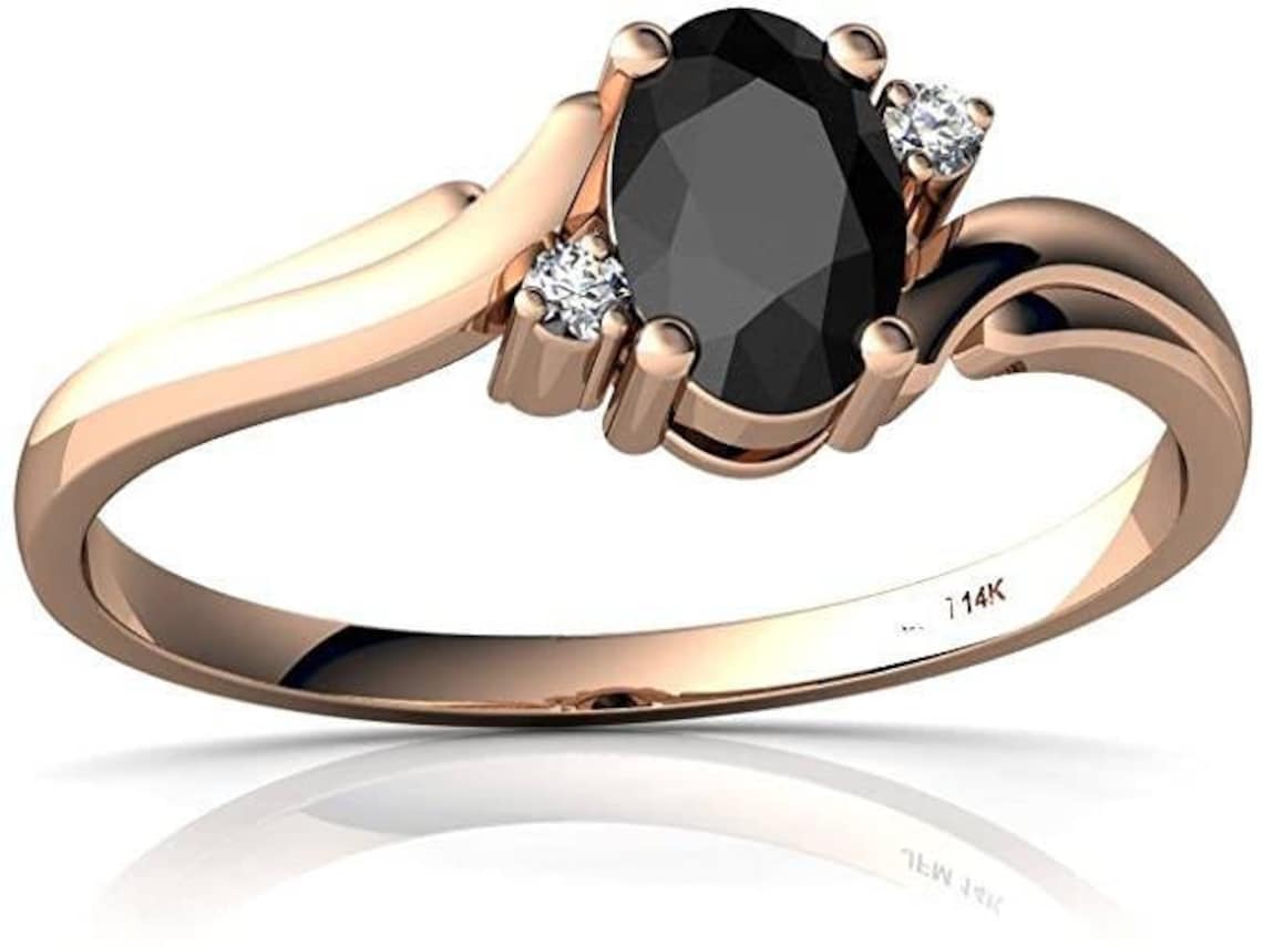 Black Onyx & Diamond Engagement Ring 14k Solid Gold Wedding Etsy