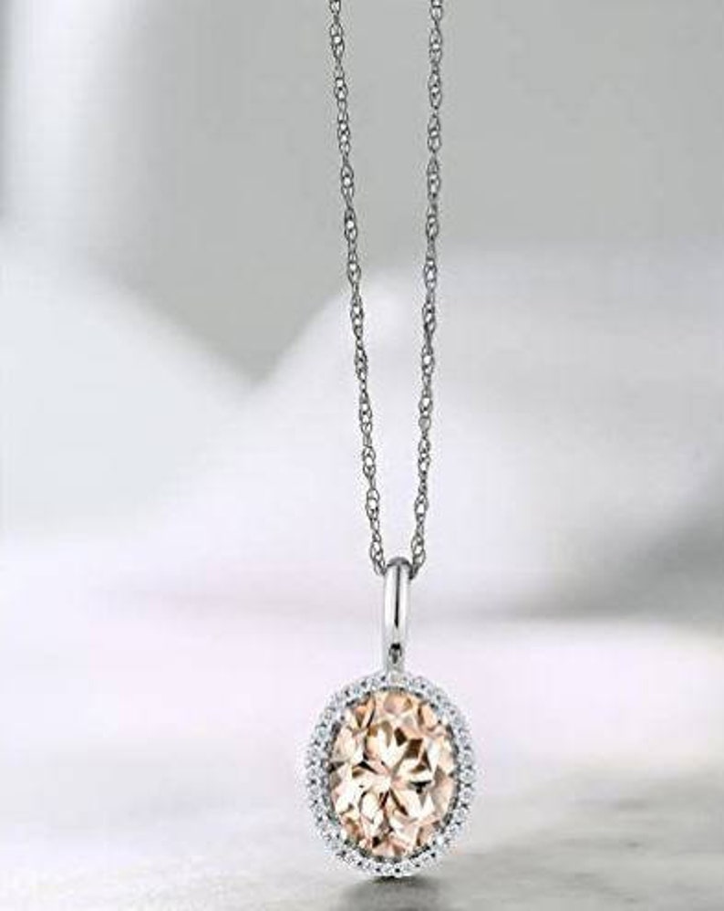 1.68 Ct Natural Morganite Diamond Pendant 14k Solid White Gold 1.68 Ct Natural Morganite Diamond Pendant 14k Solid White Gold